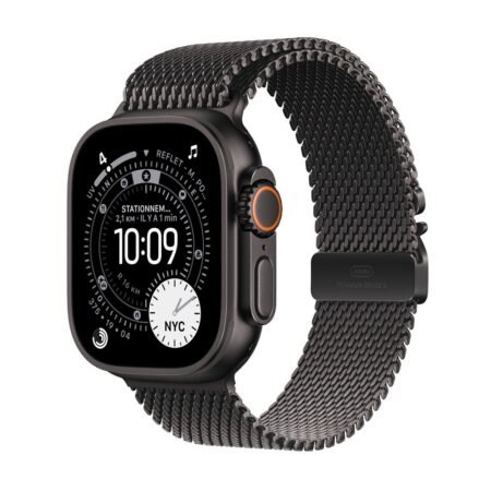 Apple Watch Ultra 3 GPS + Cellular 49mm Schwarzes Titangehäuse mit Milanese-Armband aus schwarzem Titan Medium