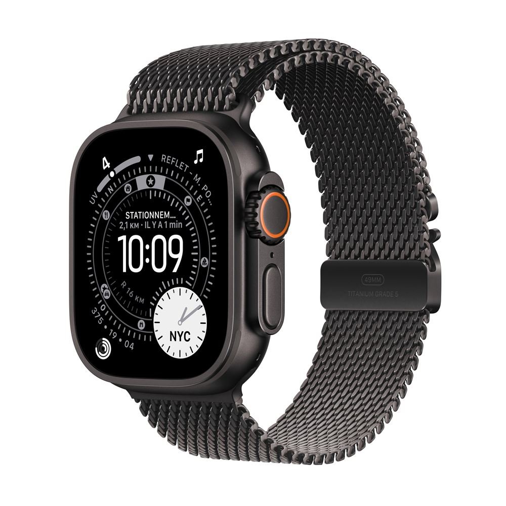 Apple Watch Ultra 3 GPS + Cellular 49mm Schwarzes Titangehäuse mit Milanese-Armband aus schwarzem Titan Medium