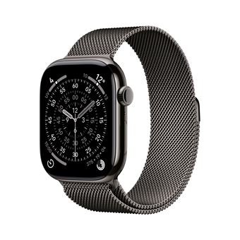 Apple Watch Series 11 GPS + Cellular 46mm Schiefer-Titangehäuse mit Schwarzem Milanese-Armband