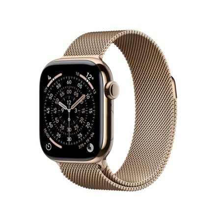 Apple Watch Series 11 GPS + Cellular 42 mm Titangehäuse Gold mit Milanese Armband Gold