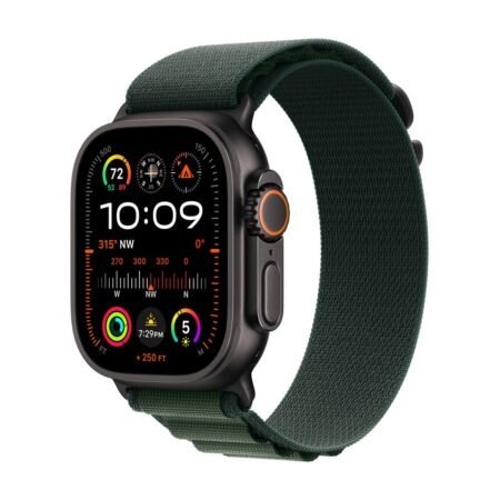 Apple Watch Ultra 2 GPS + Cellular 49mm Schwarzes Titangehäuse mit dunkelgrüner alpenschlaufe Small version 2024