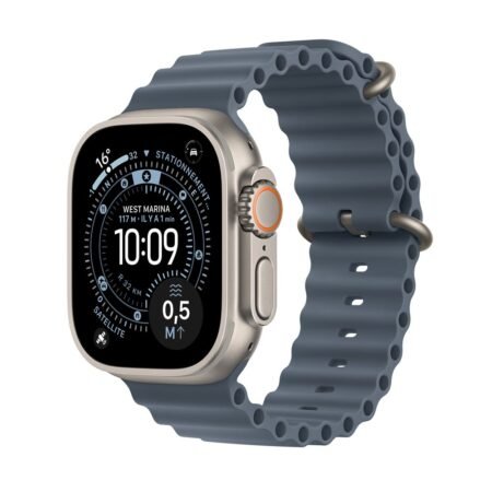 Apple Watch Ultra 3 GPS + Cellular 49mm Natural Titanium Case mit maritime Blue Ocean Strap