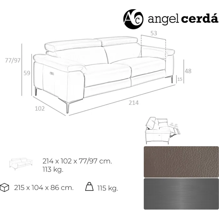 Designer Relax Sofa Aus Grauem Leder Angel Cerda – Image 8